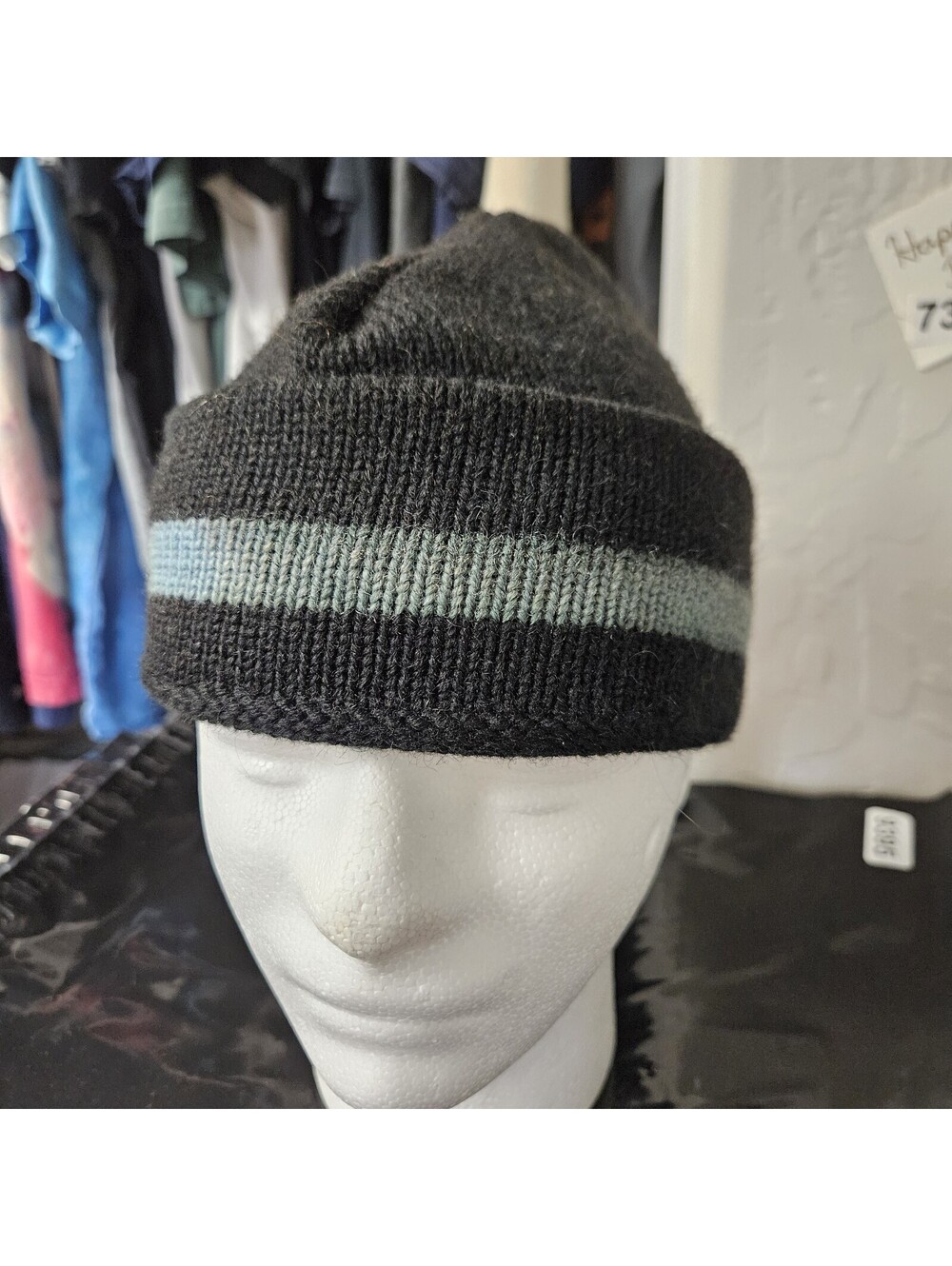 Moriarty Beanie Deck Hat all Wool 1940's / 50's Black W/ Blue Stripe *Some bleed